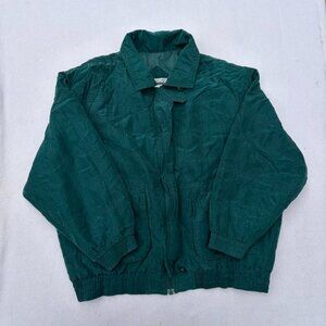 Vintage Lavon Dark Green Silk Bomber Jacket Size L Petite Retro 90s Grandpacore